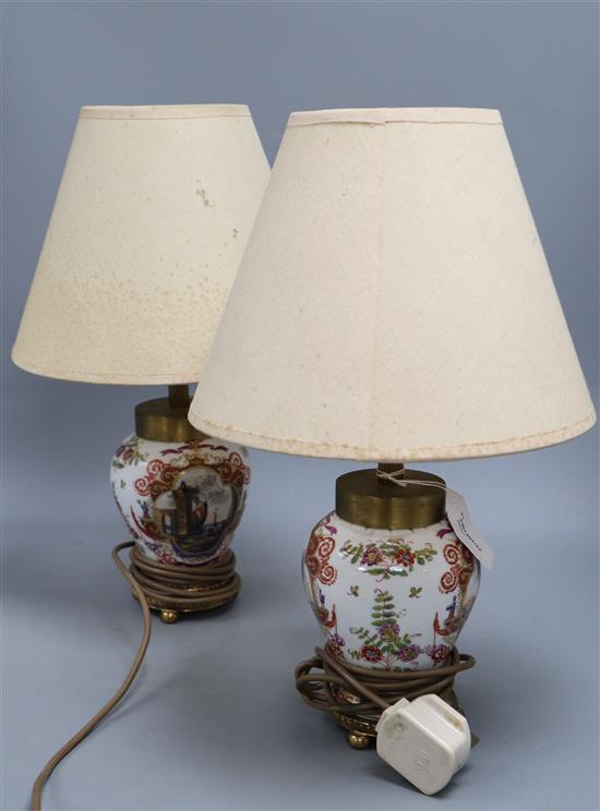 A pair of Meissen style table lamps, height 40cm